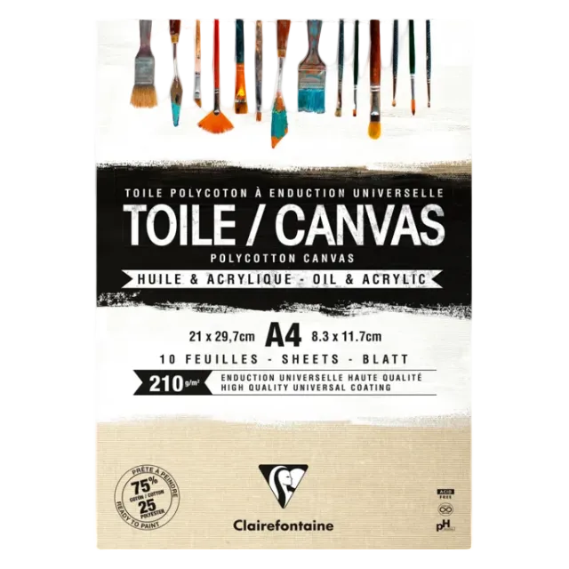 Clarefontaine 210gsm Clear Primed Canvas Pad A4 10sheets