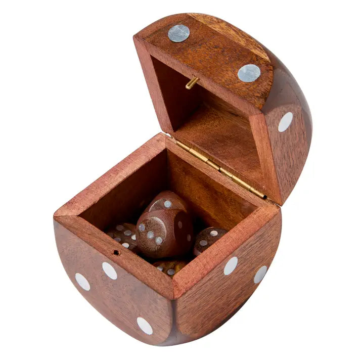 Wooden Dice Box Set with Silver Inlay