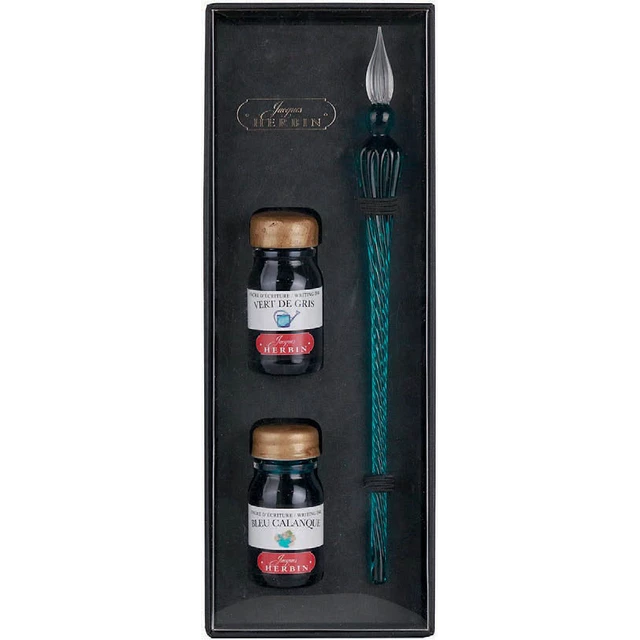 Herbin Calligraphy Emerald Glass Pen & Ink Set
