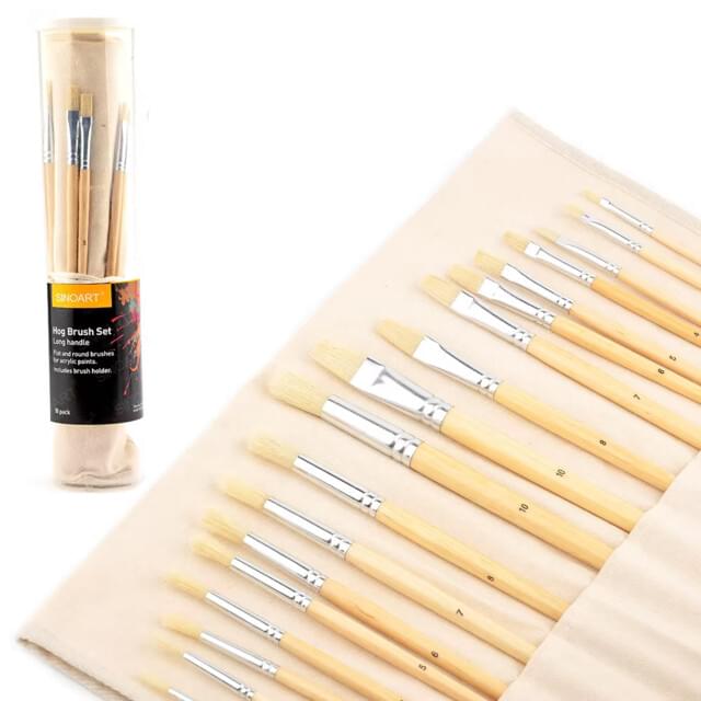 Sinoart Long Handled Hog Bristle Brushes - Set of 18