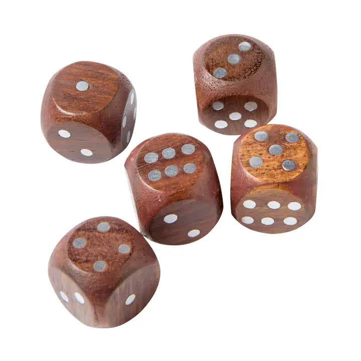 Wooden Dice Box Set with Silver Inlay