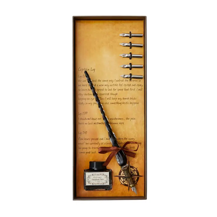 World Map Black Glass Pen Calligraphy Set