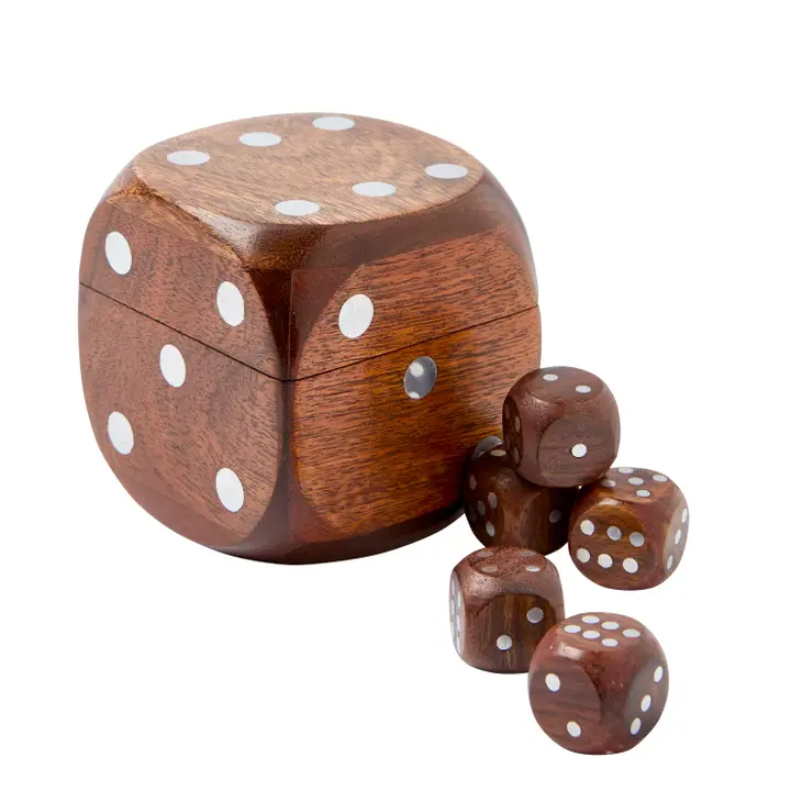 Wooden Dice Box Set with Silver Inlay