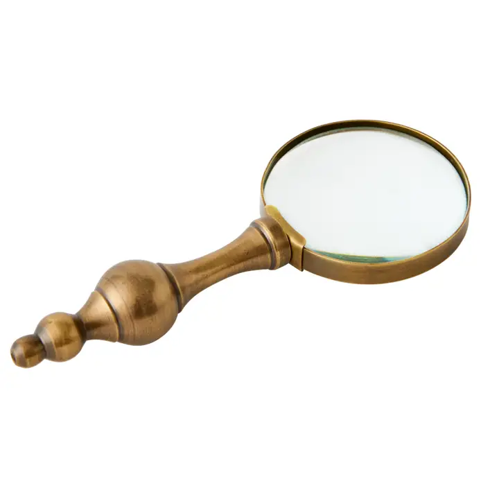 Antique Brass Magnifying Glass with Wooden Handle
