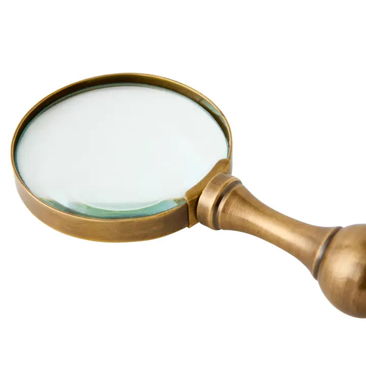 Antique Brass Magnifying Glass with Wooden Handle