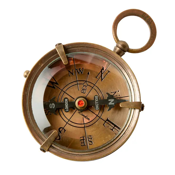 Antique Brass Compass in Wooden Box