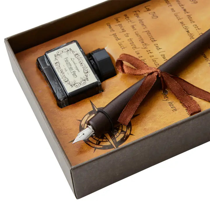 World Map Wooden Dip Pen Calligraphy Set