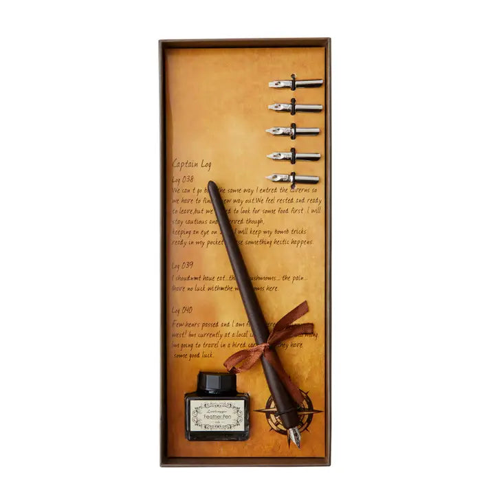World Map Wooden Dip Pen Calligraphy Set